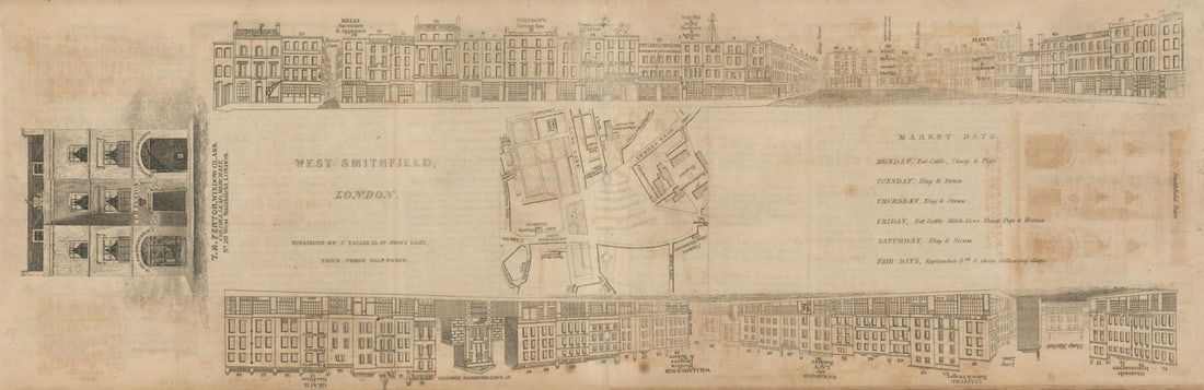 Tallis London Street View #47 West Smithfield 1839 old antique map plan chart: [Part 47] West Smithfield [Cross streets: Hosier Lane, Smithfield Bars, Long Lane, Duke Street (Little Britain), St. Bartholomew's Hospital, West Street (Charterhouse Street), King Street (West Smithf