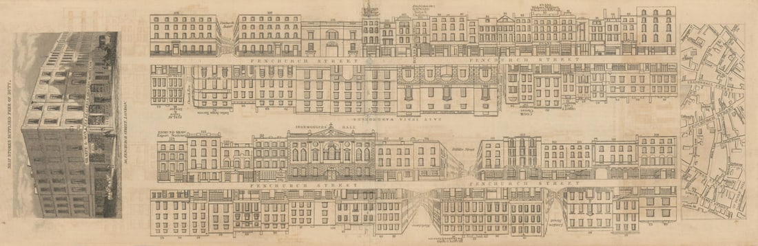 Tallis London Street View #56 Fenchurch Street 1839 old antique map plan chart: [Part 56] Fenchurch Street [Cross streets: Fenchurch Buildings, Billiter Street, London Street (Fenchurch Place), Mark Lane, Northumberland Alley, Church Row, Plough Yard] // Local area map //