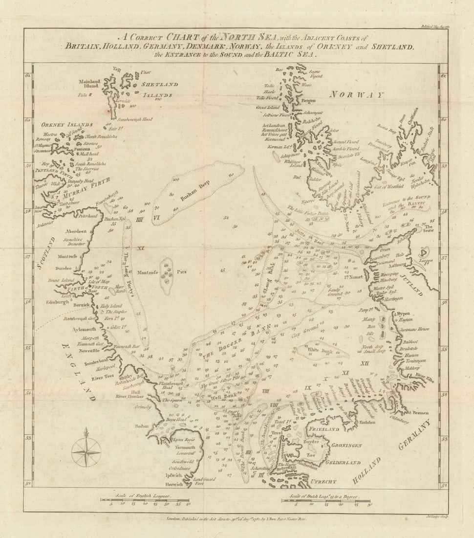 A Correct Chart of the North Sea with the Adjacent coasts by John Lodge 1781 map (1 of 1)
