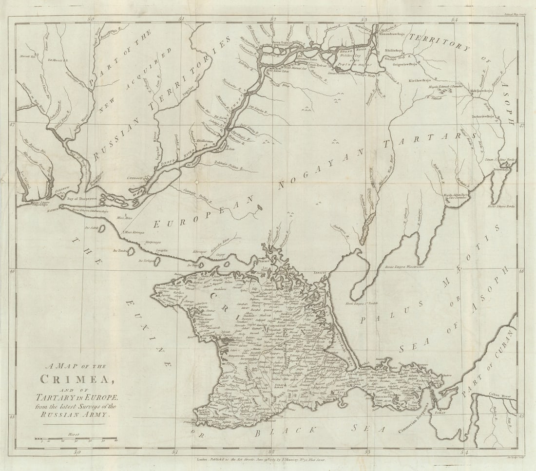 A map of Crimea & of Tartary in Europe from the… Russian Army by John Lodge 1785: A map of Crimea and of Tartary in Europe from the latest surveys of the Russian Army'. A rare 1781 map of Crimea, the Dnieper River, and part of Ukraine. At the time of publication, Crimea was at a