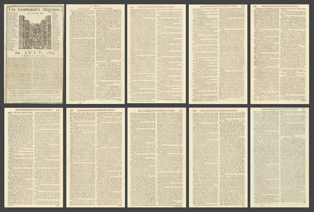 French Revolution news report. Storming of the Bastille. Gents Mag. July 1789 (1 of 1)