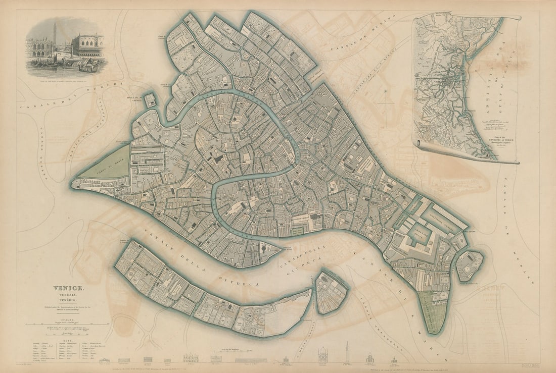 VENICE VENEZIA VENEDIG. Antique town city map plan. Environs. LARGE. SDUK 1844 (1 of 1)