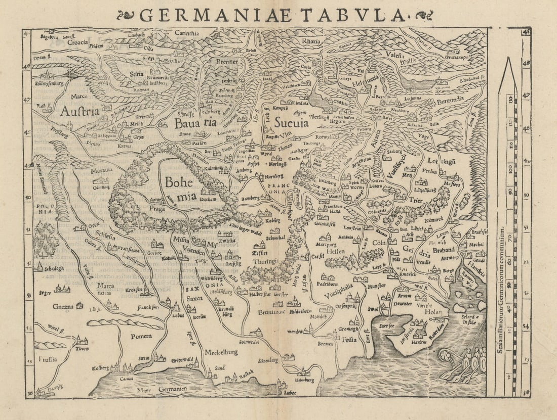 Germaniae Tabula. Germany, Switzerland, Austria & Czechia. MÜNSTER 1572 map (1 of 1)