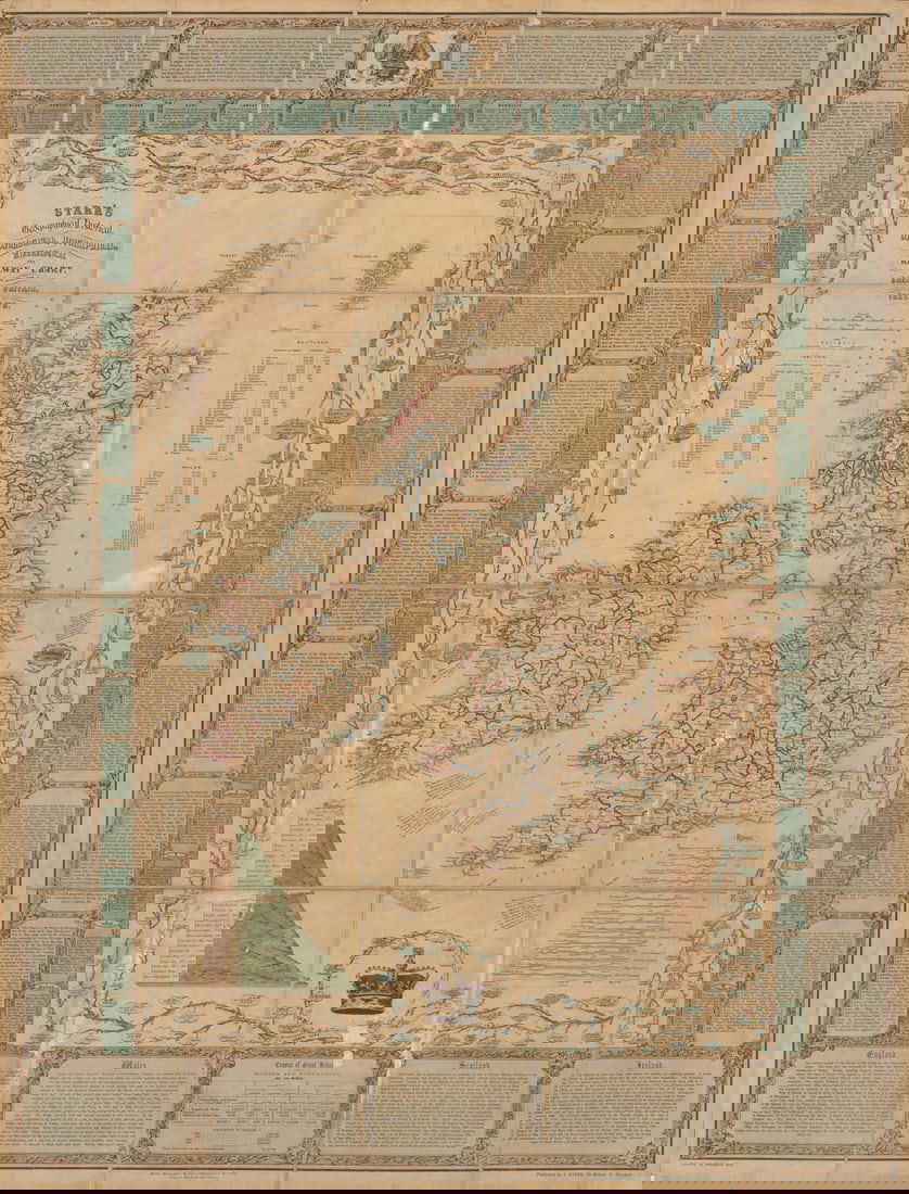 Stark's Geographical… & Railway Chart of the United Kingdom 102x77cm c1851 map: Stark's Geographical, Historical, Chronological, Biographical, Mineralogical and Railway Chart of the United Kingdom of Great Britain and Ireland'. A rare and decorative map of the British Isles,