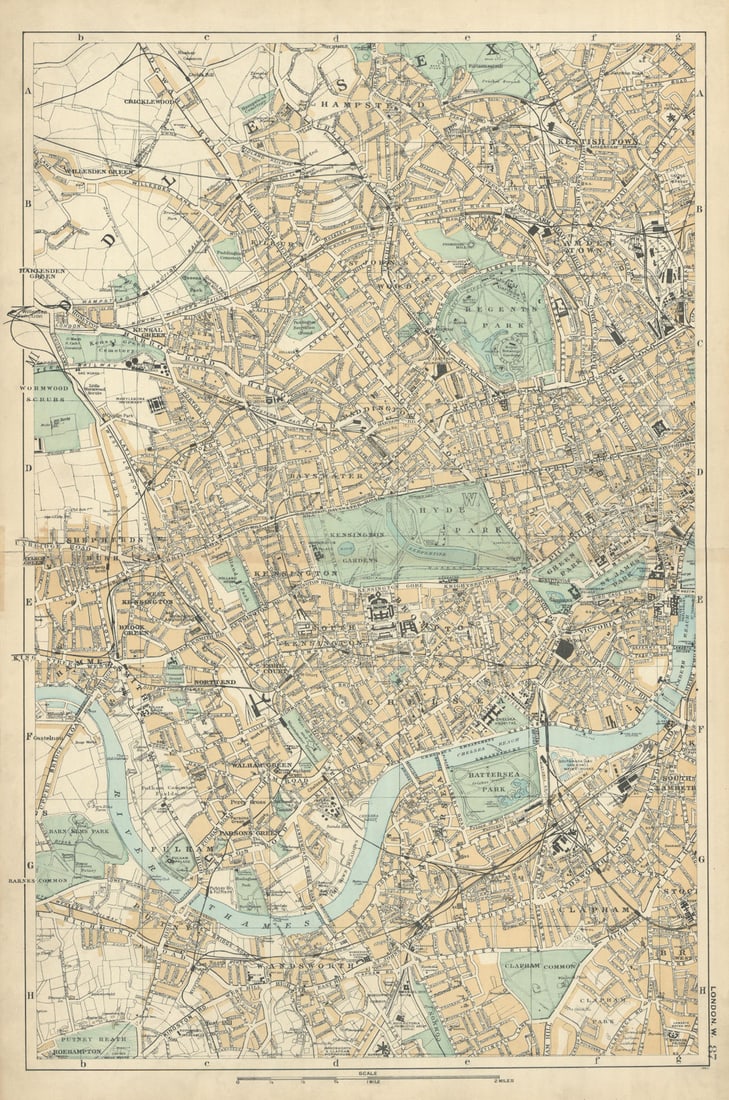 WEST LONDON Westminster Kensington Chelsea Wandsworth city plan BACON 1898 map (1 of 1)