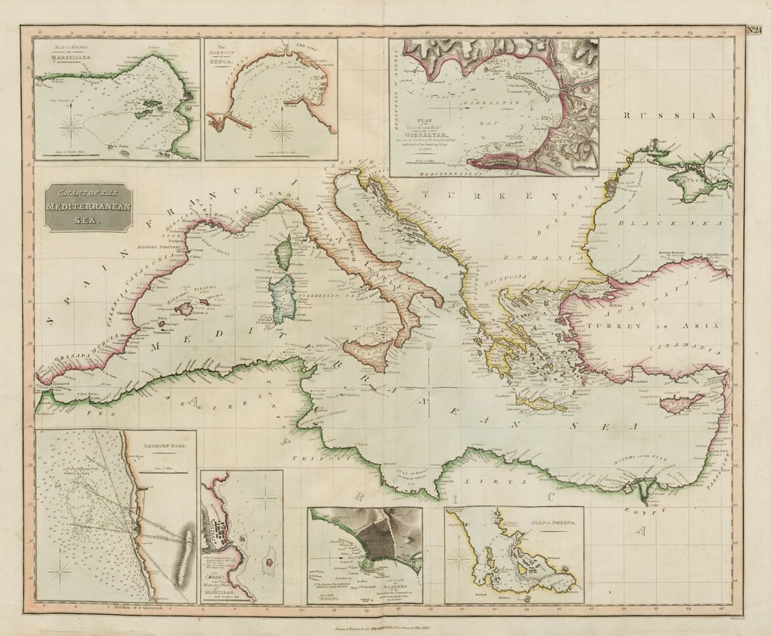 Chart of the Mediterranean Sea. Marseilles Genoa Gibraltar. THOMSON 1817 map (1 of 1)