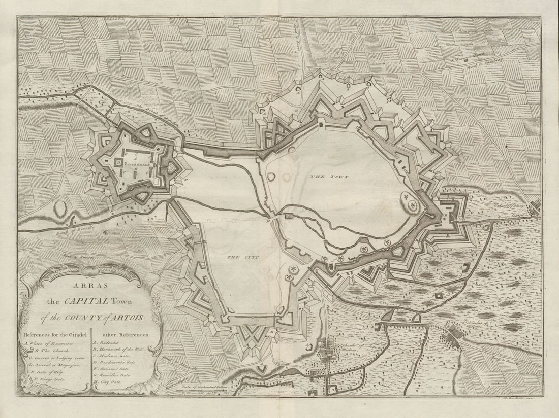 Arras, the capital town of the County of Artois, by Claude DU BOSC c1735 map (1 of 1)