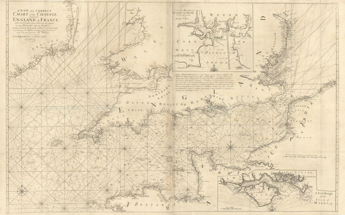 A new & correct chart of the Channel between England & France. COLLINS 1723 map (1 of 1)