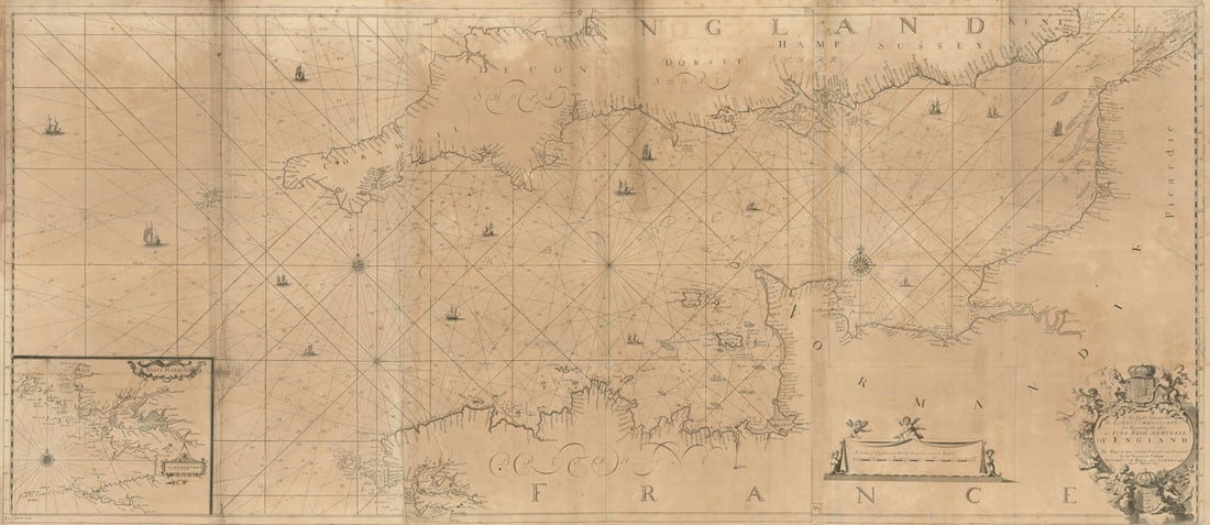 English Channel. Brest Harbour. 'To… the Lords Commissioners'. COLLINS 1693 map (1 of 1)
