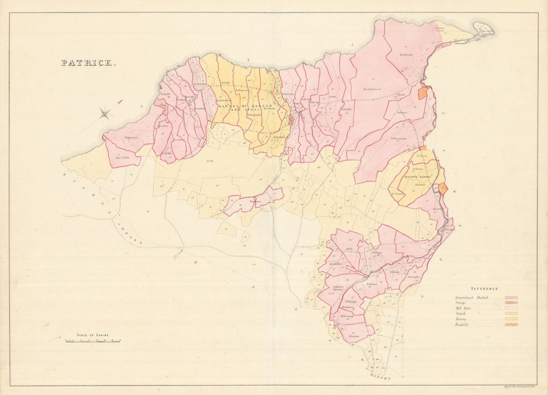 Patrick Parish, Glenfaba Sheading, Isle of Man by James Woods 1829 old map: Patrick'. The map covers one of the 17 historic parishes of the Isle of Man. These maps are scarce; at the time of writing, we are unable to find a record that any of these maps have ever been sold