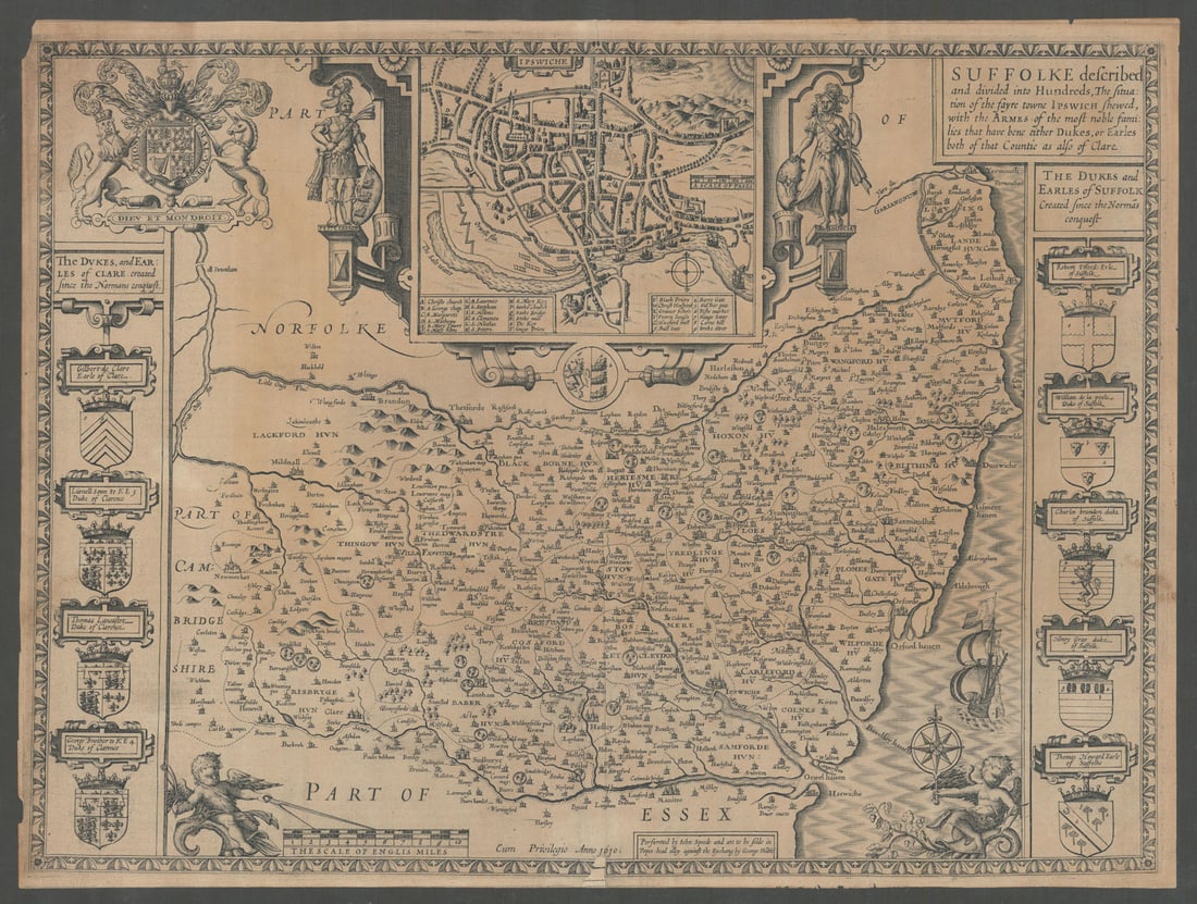 Suffolke described. Suffolk county map by John Speed. George Humble edition 1611 (1 of 1)