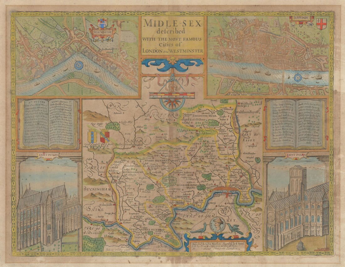 Midle-sex [with] London & Westminster. John Speed county map. Overton 1710 (1 of 1)