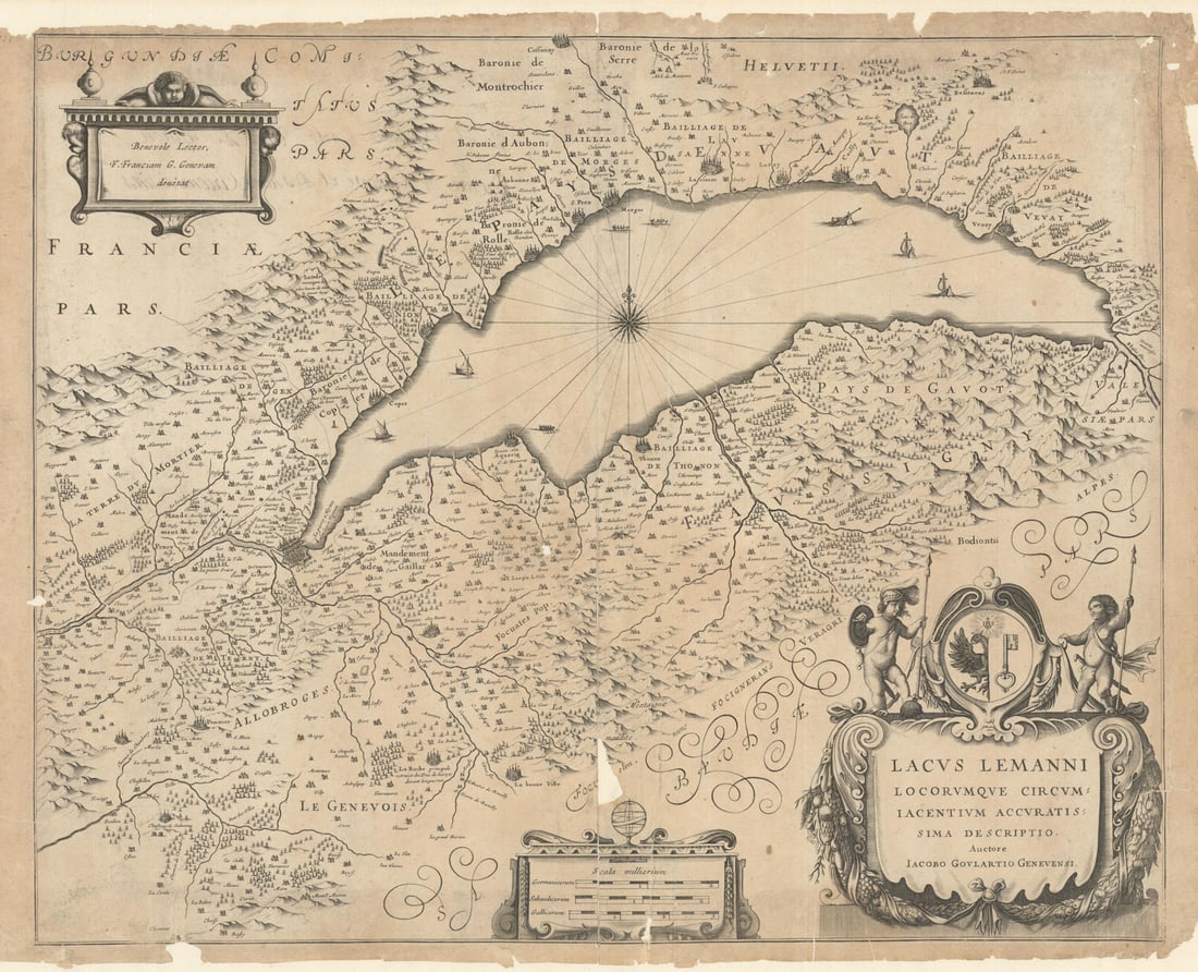 Lacus Lemanni Locorumque Circum… Lake Geneva / Lac Léman by Blaeu c1635 map (1 of 1)