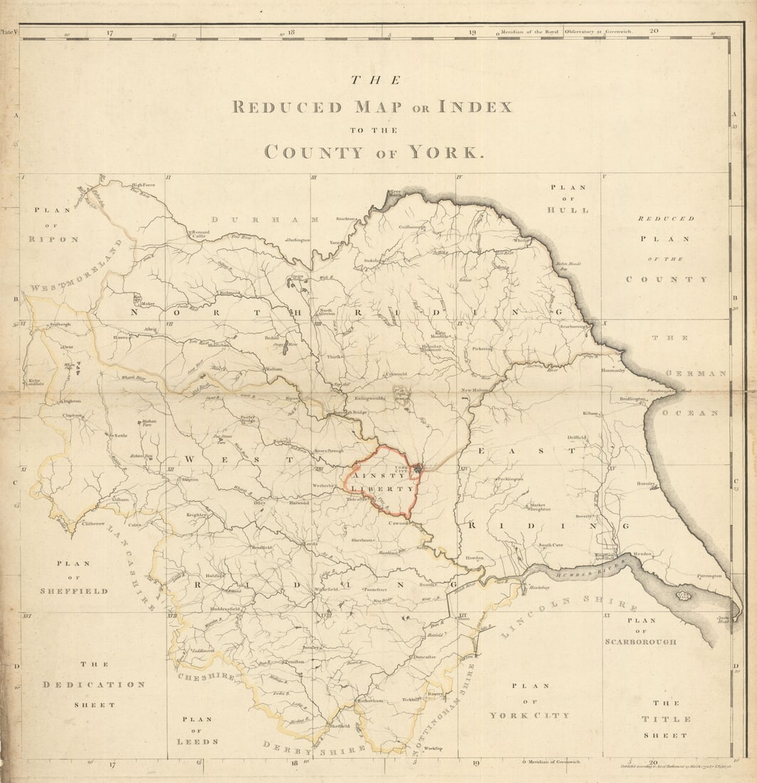 The Reduced Map or Index to the County of York. Yorkshire by T Jefferys 1772 (1 of 1)