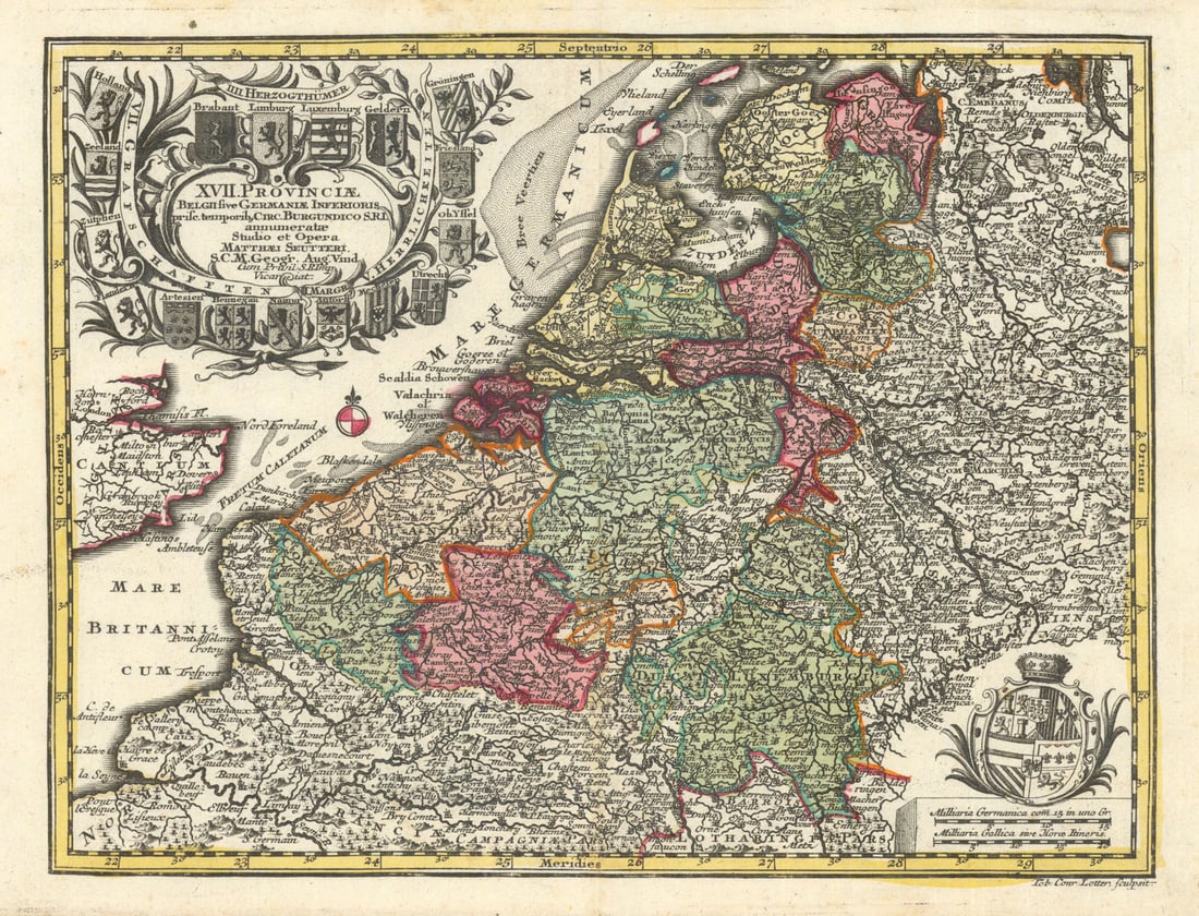 XVII Provinciae Belgii sive Germaniae Inferioris… Benelux by Seutter c1744 map (1 of 1)