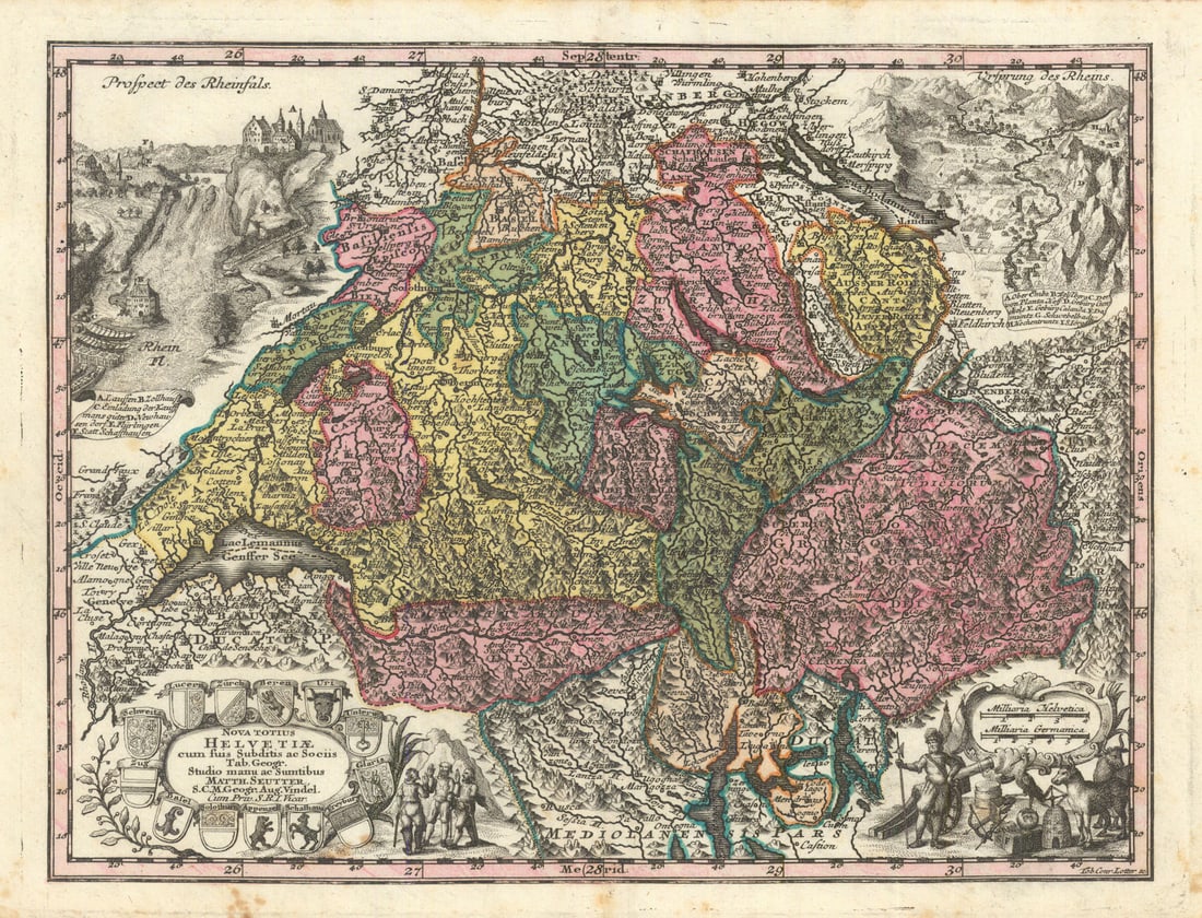 Nova Totius Helvetiae Cum Suis Subditis… Suisse Switzerland. Seutter c1744 map (1 of 1)
