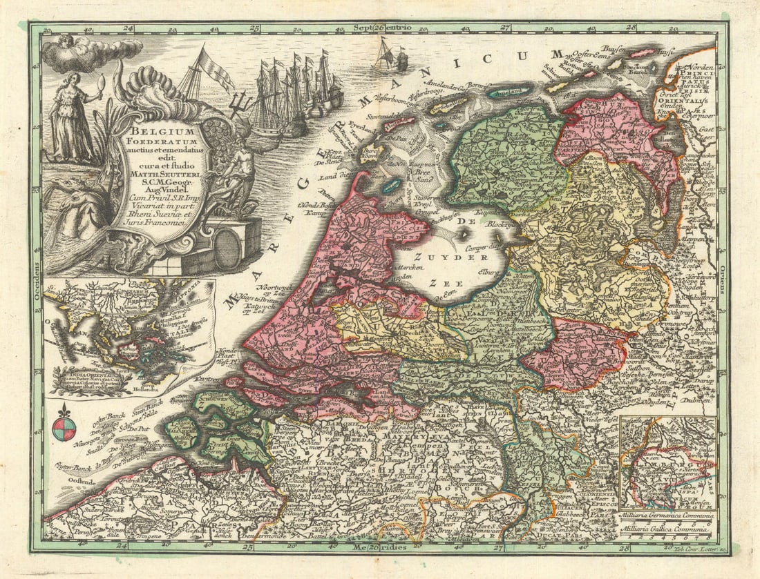 Belgium foederatum… "Federal Belgium". Netherlands by Matthäus Seutter c1744 map (1 of 1)