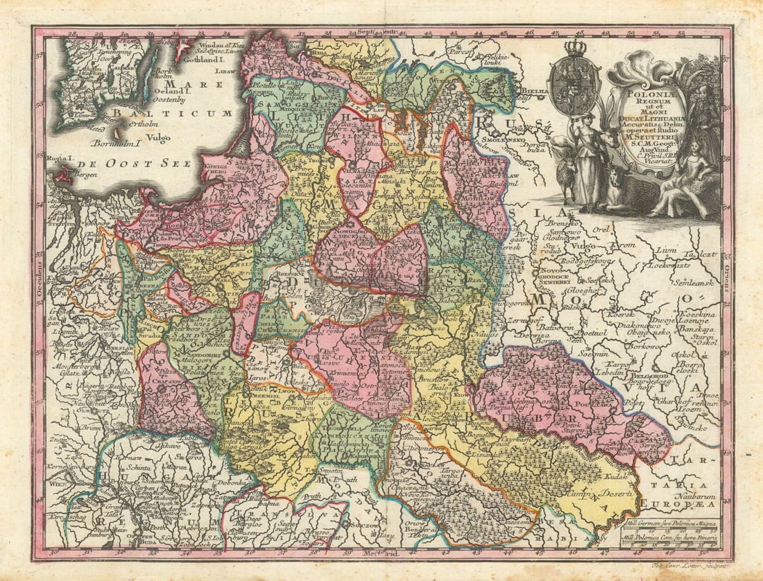 Poloniae Regnum ut & Magni Ducat Lithuaniae… Poland Lithuania. Seutter c1744 map (1 of 1)