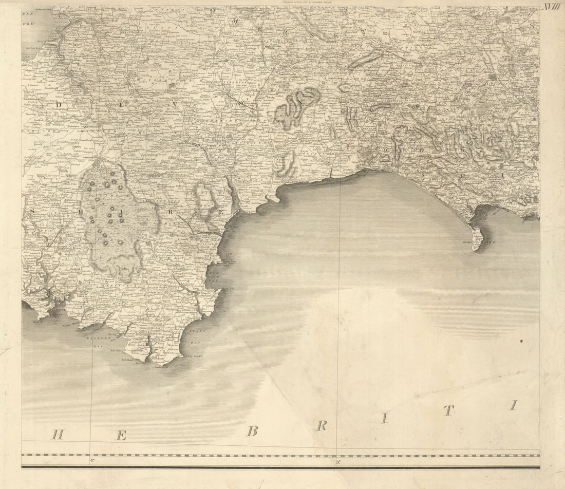 #18 Lyme Bay, Dorset & Devon south coast. Dartmoor Somerset. Stockdale 1809 map (1 of 1)