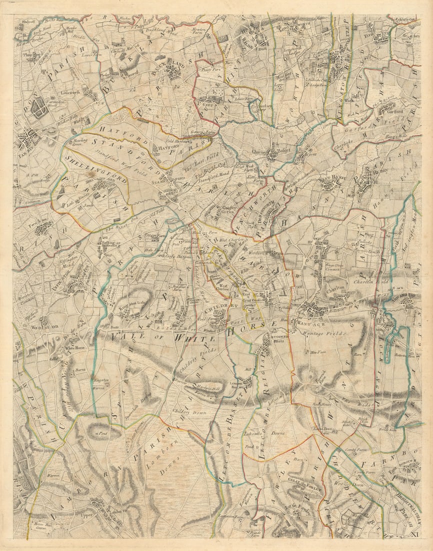 Vale of White Horse. Oxfordshire/Berkshire. Wantage & Faringdon. Rocque 1761 map: [Sheet 11 from John Rocque's A Topographical Survey of the County of Berks]. A single map sheet from John Rocque’s scarce eighteen-sheet A Topographical Survey of the County of Berks (1761). We