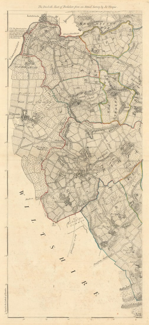 Vale of White Horse. Oxfordshire. Highworth Shrivenham Lechlade. Rocque 1761 map: [Sheet 12 from John Rocque's A Topographical Survey of the County of Berks]. A single map sheet from John Rocque’s scarce eighteen-sheet A Topographical Survey of the County of Berks (1761). We