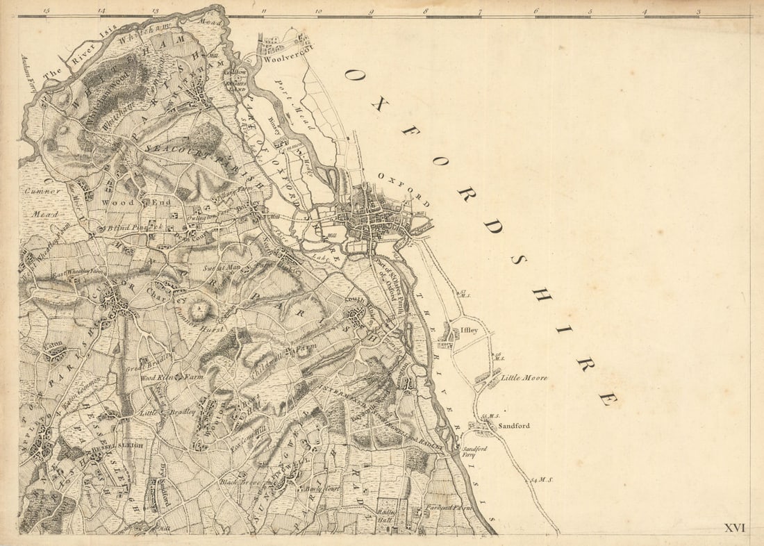 Thames Valley / Oxfordshire. City of Oxford, Botley & Cumnor. Rocque 1761 map: [Sheet 16 from John Rocque's A Topographical Survey of the County of Berks]. A single map sheet from John Rocque’s scarce eighteen-sheet A Topographical Survey of the County of Berks (1761). We