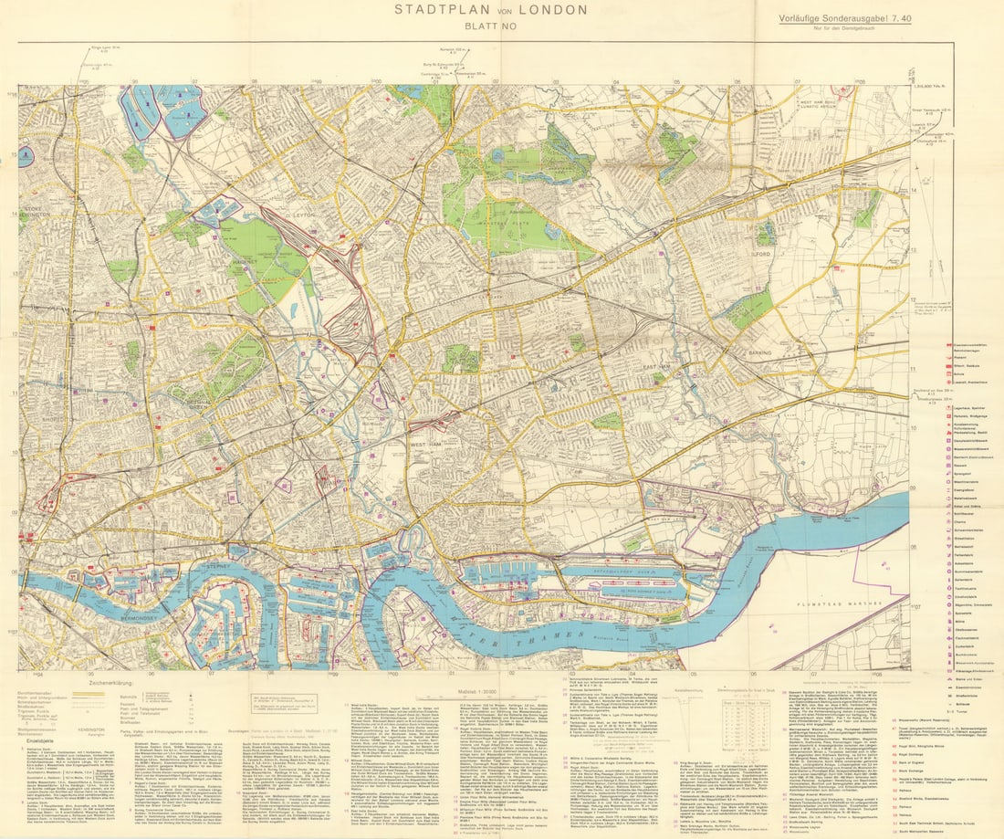 Stadtplan von London. Blatt NO. Nazi Mil.-Geo. Sealion invasion map. July 1940: Stadtplan von London - Blatt NO [London city plan - northeast sheet]. A German military intelligence map produced during the early planning for Operation Seelöwe (Sea Lion), the intended Nazi inv