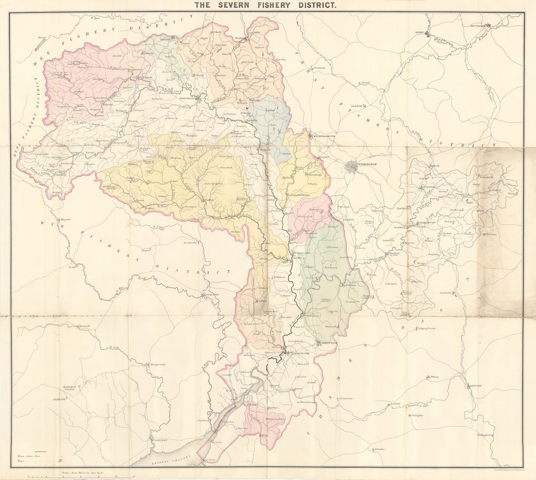 The Severn Fishery District. Shropshire—Worcestershire—Gloucestershire c1883 map (1 of 1)