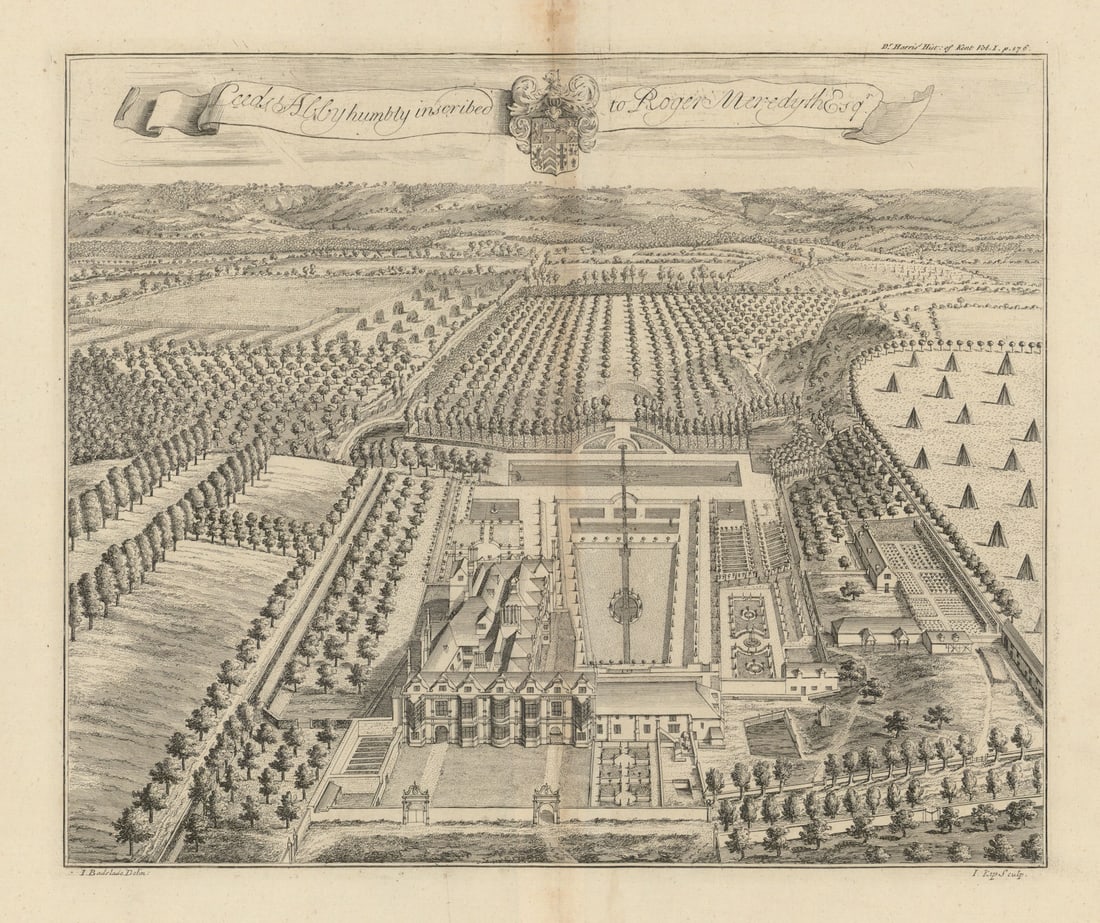 Leeds Abbey/Priory humbly inscribed to Roger Meredyth—Kent—Badeslade & Kip 1719 (1 of 1)