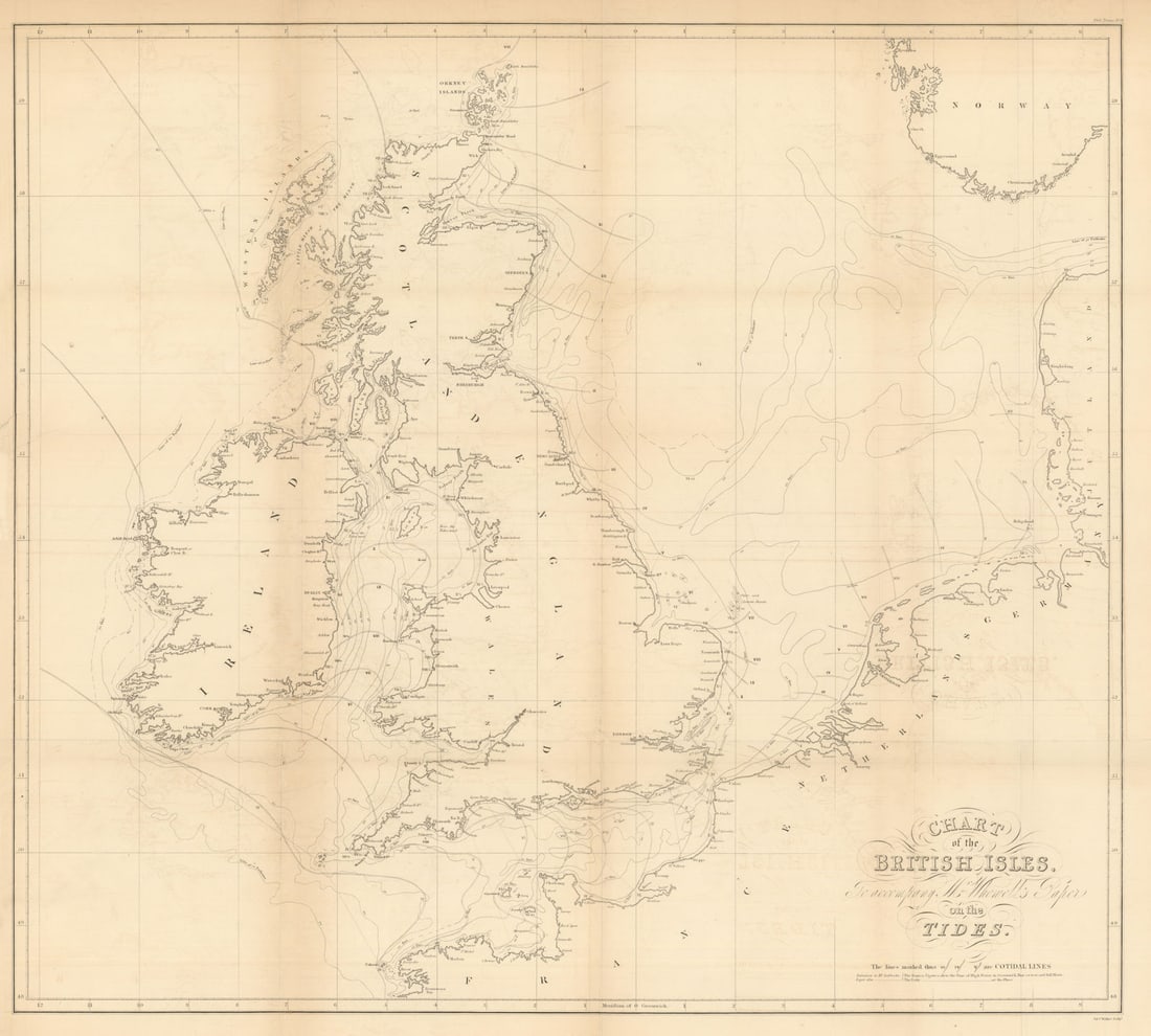 British Isles Chart illustrating Whewell’s tidal theory—Royal Society 1833 map (1 of 1)