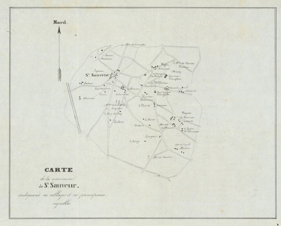 Saint-Sauveur—Haut-Médoc—Pauillac—Bordeaux vignobles & wine chateaux map 1839: Carte de la Commune de St-Sauveur, indiquant ses villages et ses principaux vignobles'. A mid-19th-century Bordeaux wine map belonging to the proto-classification period, preceding the formal 1855