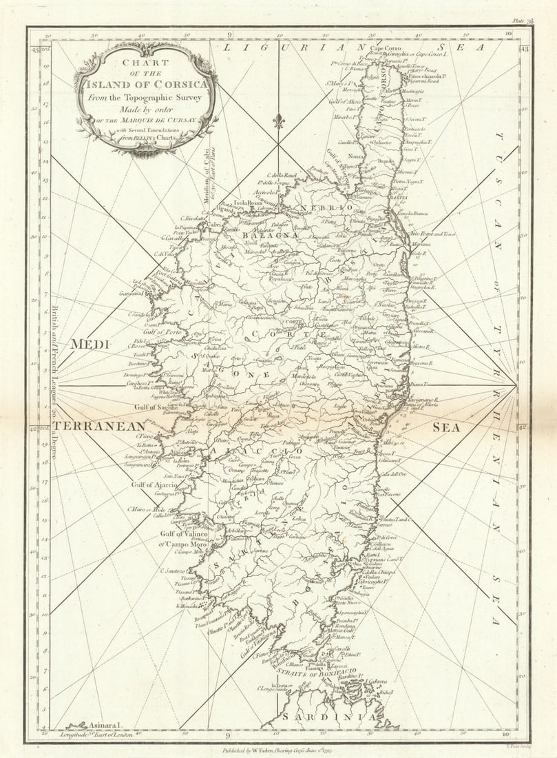 Chart of the Island of Corsica…by order of the Marquis de Cursay. Faden 1793 map (1 of 1)