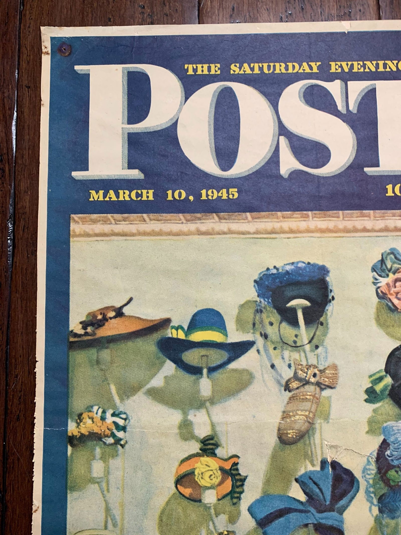 22x28 1945 Newstand Poster Saturday Evening Post - Art By John Falter millinery Shop - Card Backed - 2