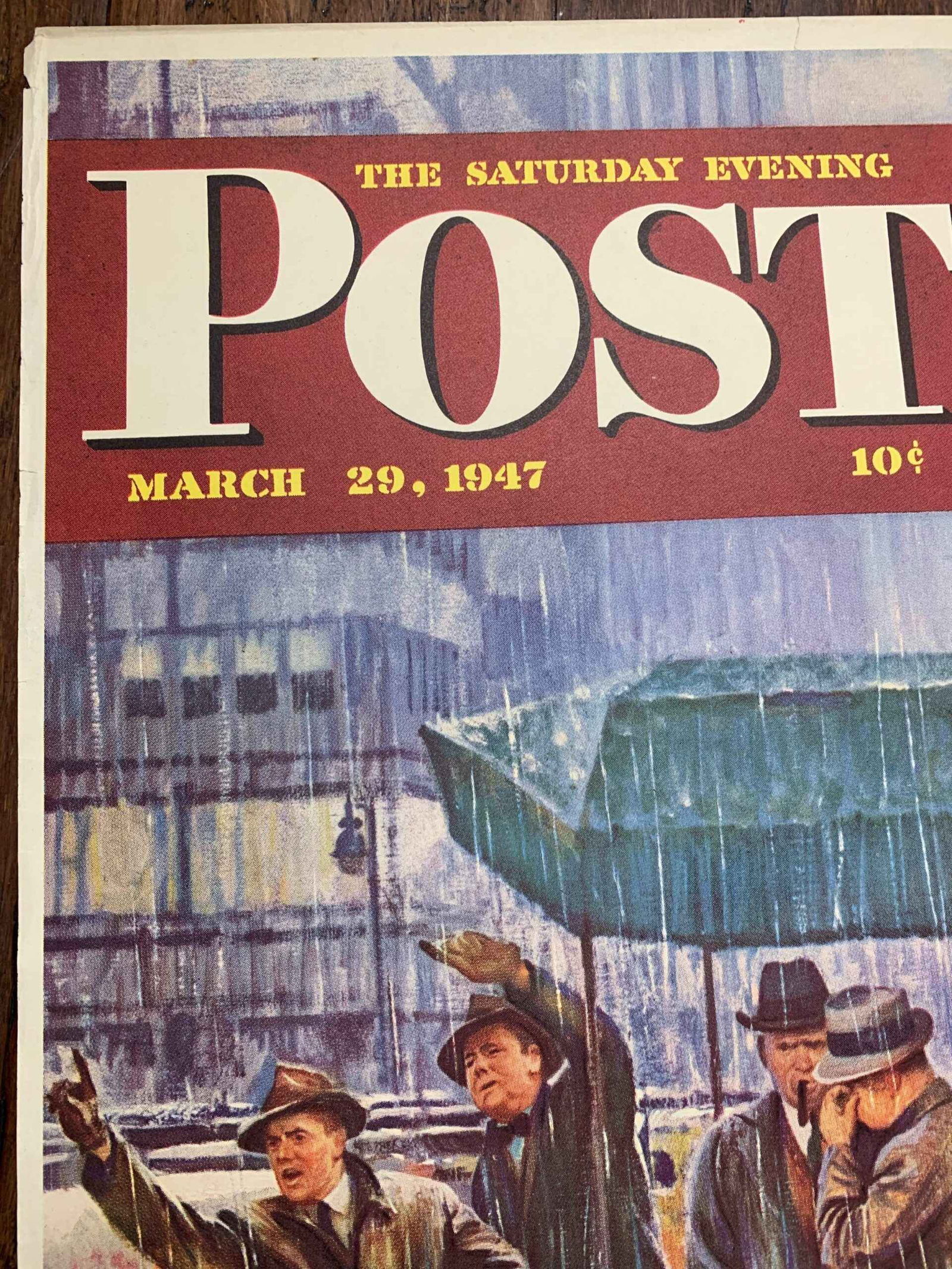 22x28 1947 Newstand Poster Saturday Evening Post - Art By John Falter rainy Wait For A Cab - 2