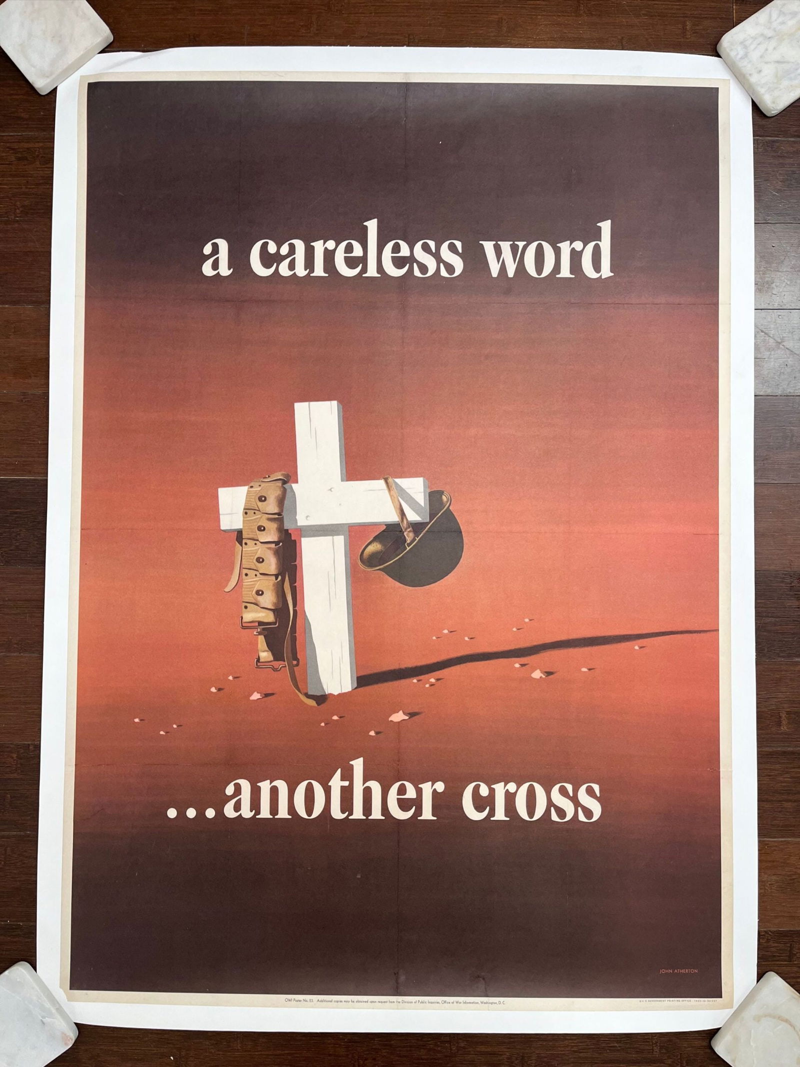 A Careless Word...Another Cross (1943) WWII LB Poster - J. Atherton Art: A Careless Word...Another Cross (1943) WWII LB Poster - J. Atherton Art Please refer to the attached photos to determine the condition of this original vintage item. Note: LB means Linen Backed.