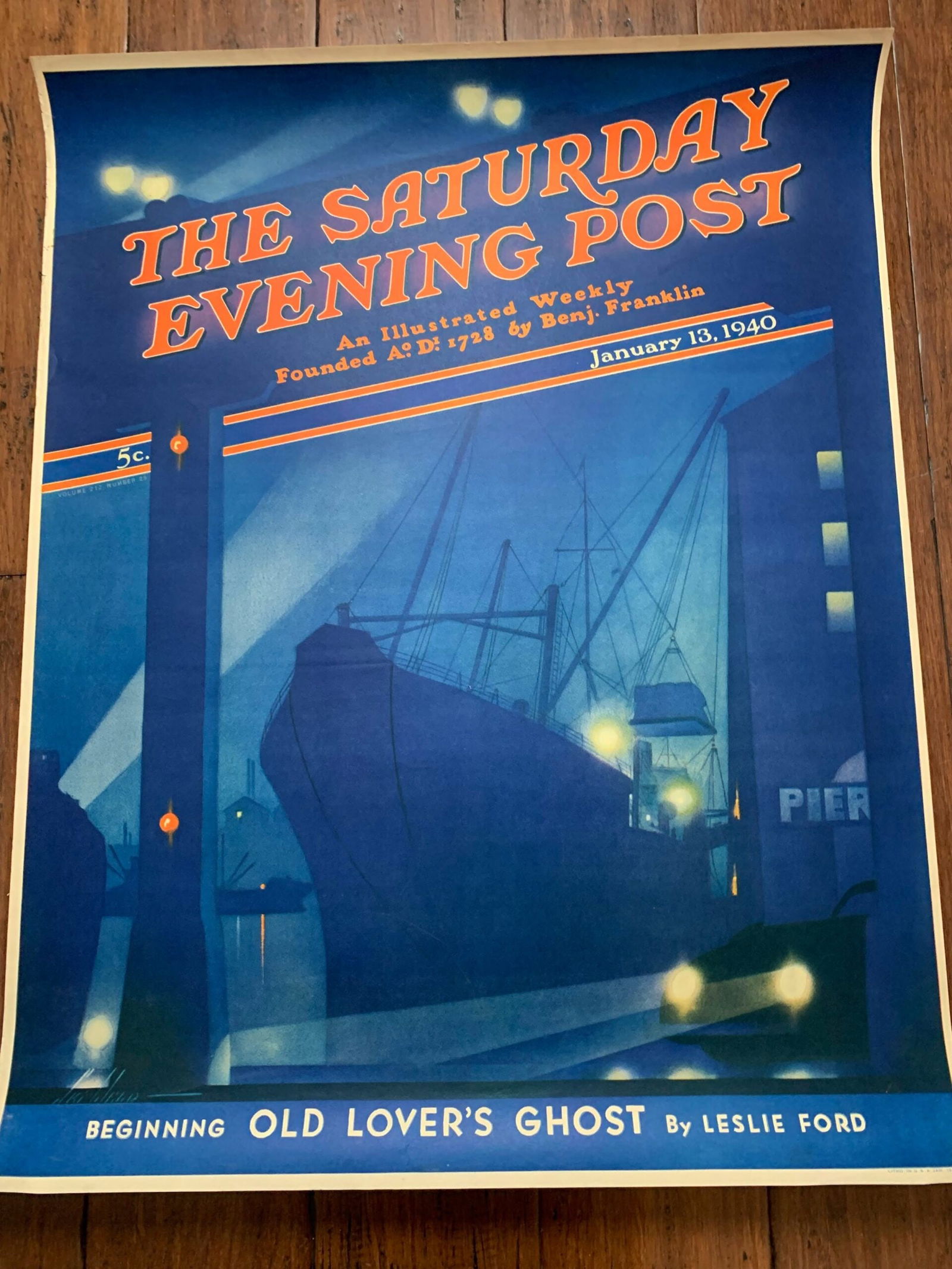 22x28 1940 Newstand Poster Saturday Evening Post - Art By Ski Weld nighttime In Port: 22x28 1940 Newstand Poster Saturday Evening Post - Art By Ski Weld nighttime In Port Please refer to the attached photos to determine the condition of this original vintage item. Note: LB means Linen