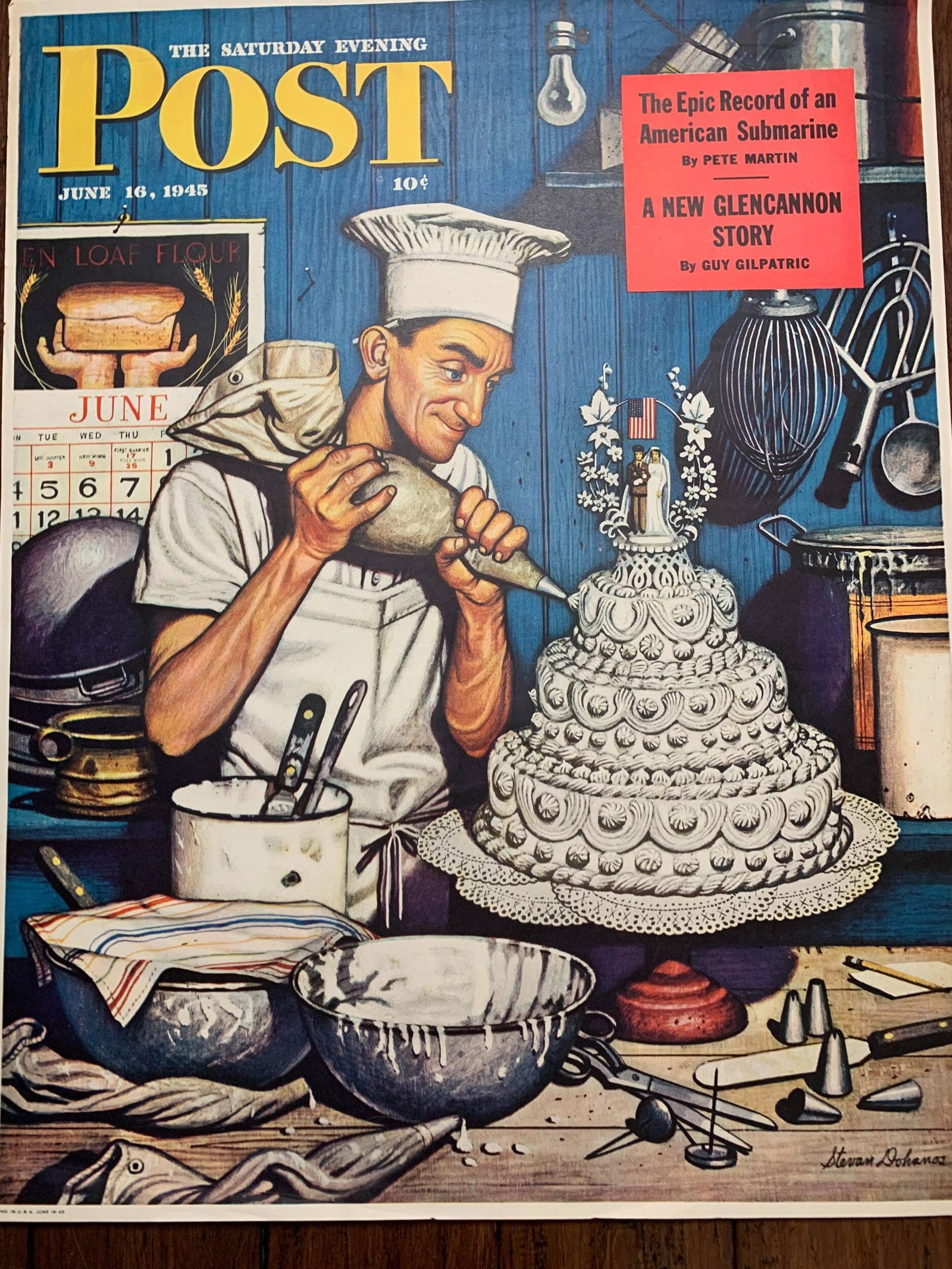 22x28 1945 Newstand Poster Saturday Evening Post - Art By Stevan Dohanos icing The Wedding Cake (1 of 4)