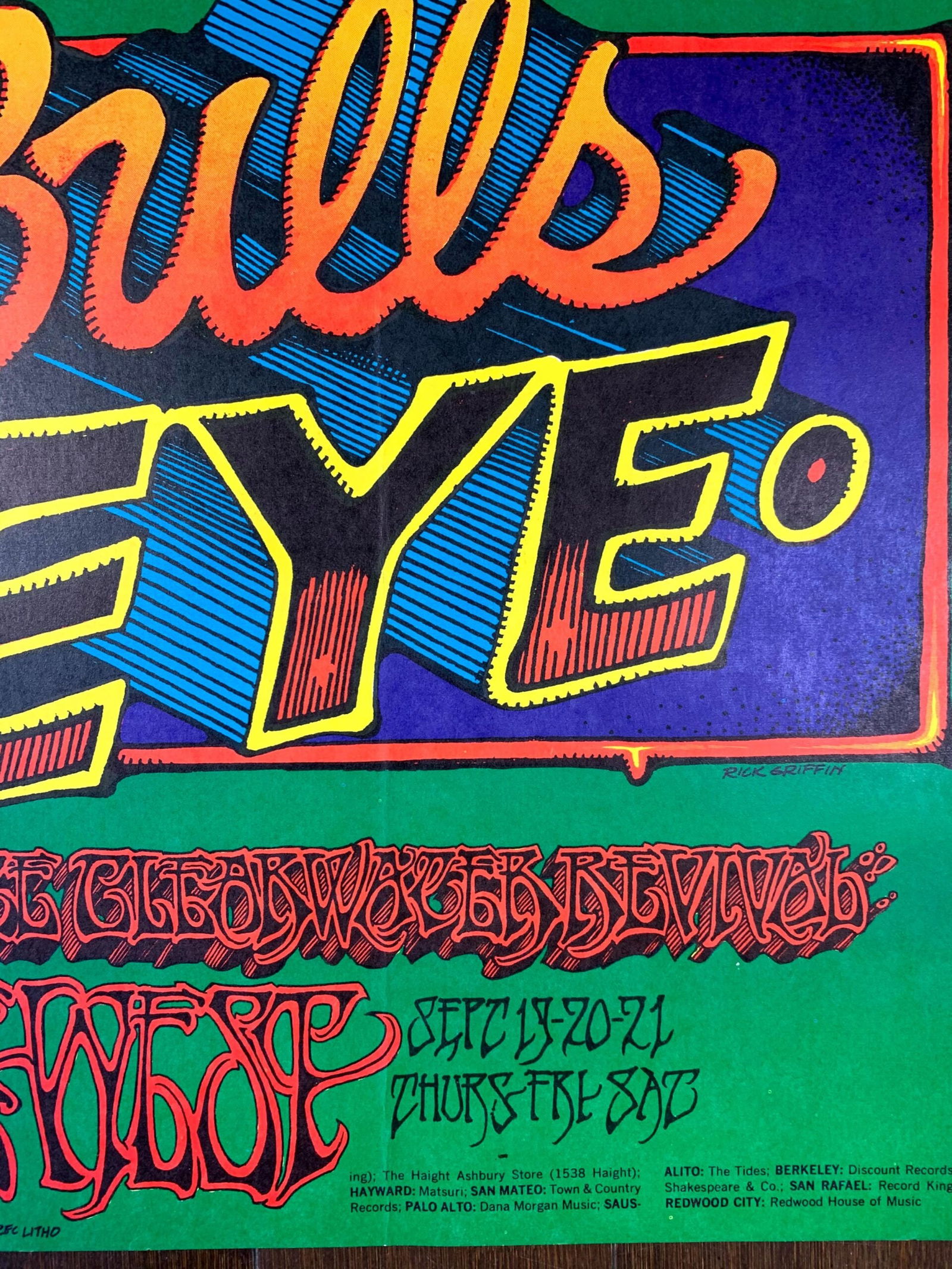 Bulls Eye Concert - Albert King, Ccr & Black Pearl - Art By Rick Griffin (1968) 14x22 US Music - 3