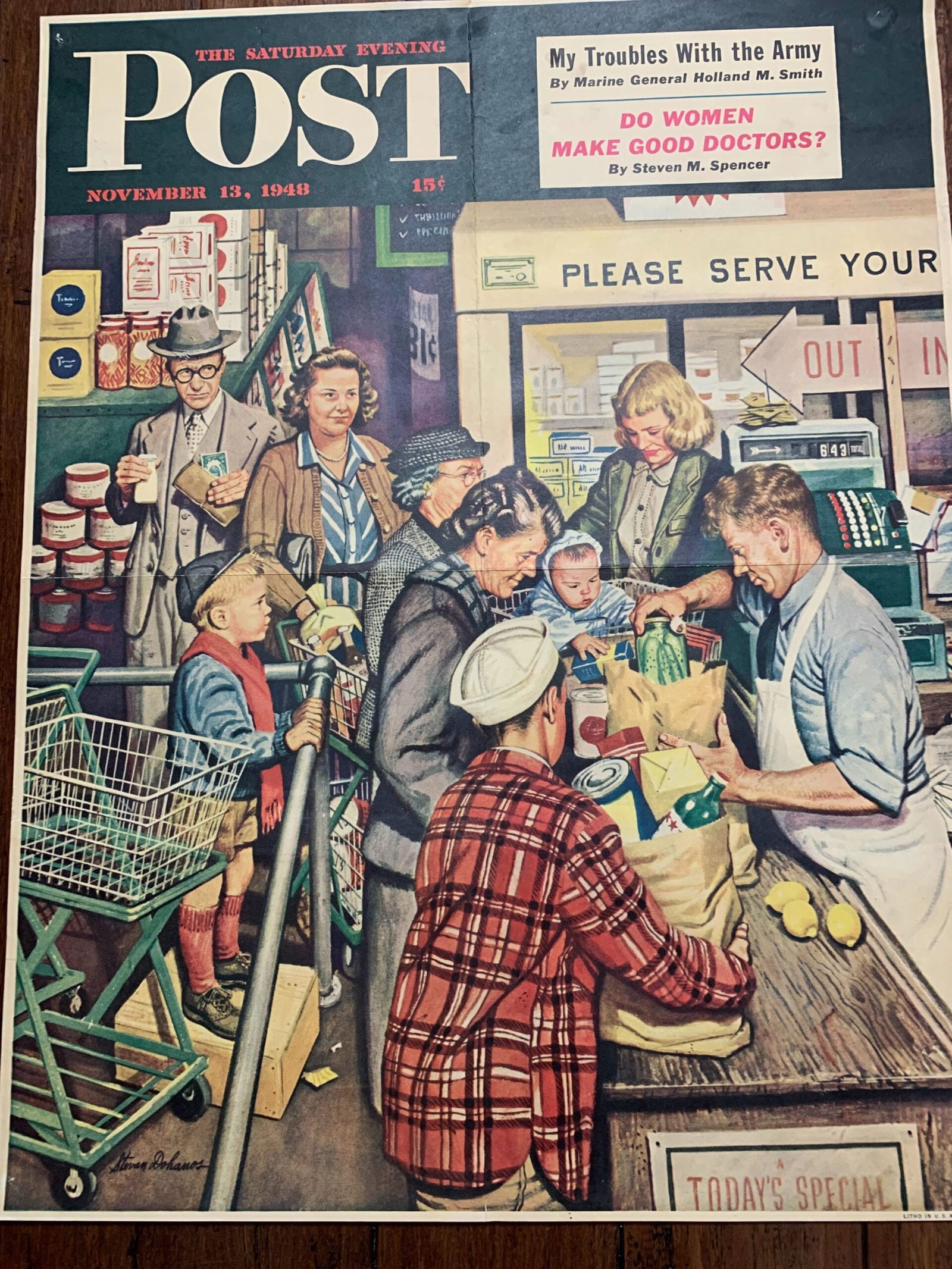 22x28 1948 Newstand Poster Saturday Evening Post - Art By Stevan Dohanos grocery Line (1 of 4)