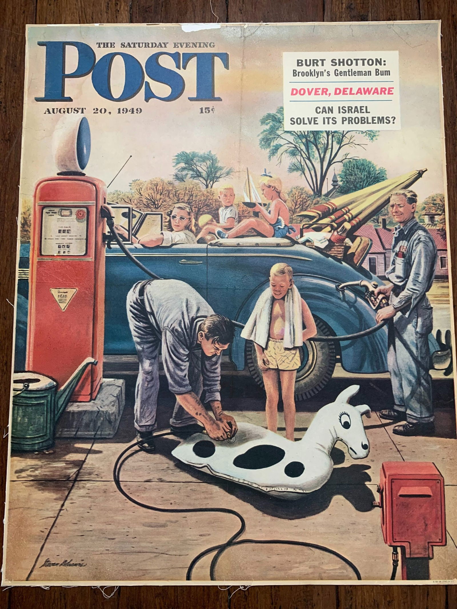 22x28 1949 Newstand Poster Saturday Evening Post - Art By Stevan Dohanos inflating Beach Toy (1 of 4)
