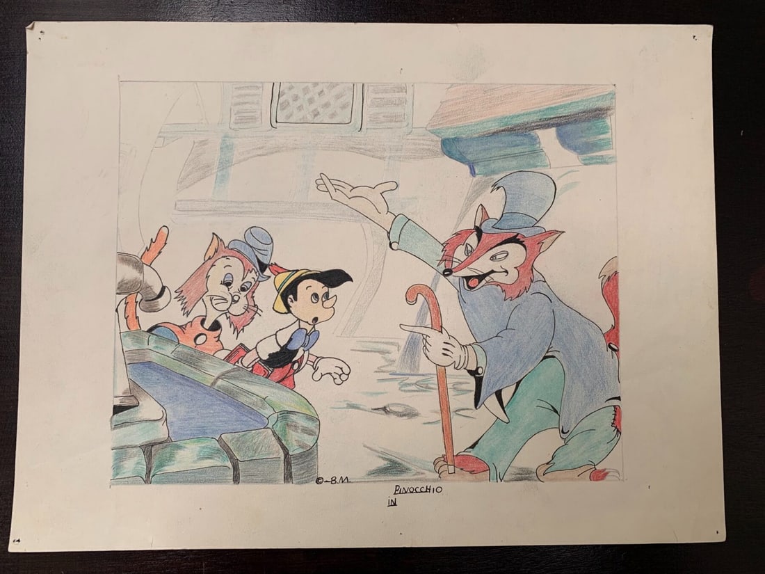 Disney Bundle (pinocchio, Donald, Bullfighter & Sir. Giles) (1950's) 9x12 Animation Artwork - 5