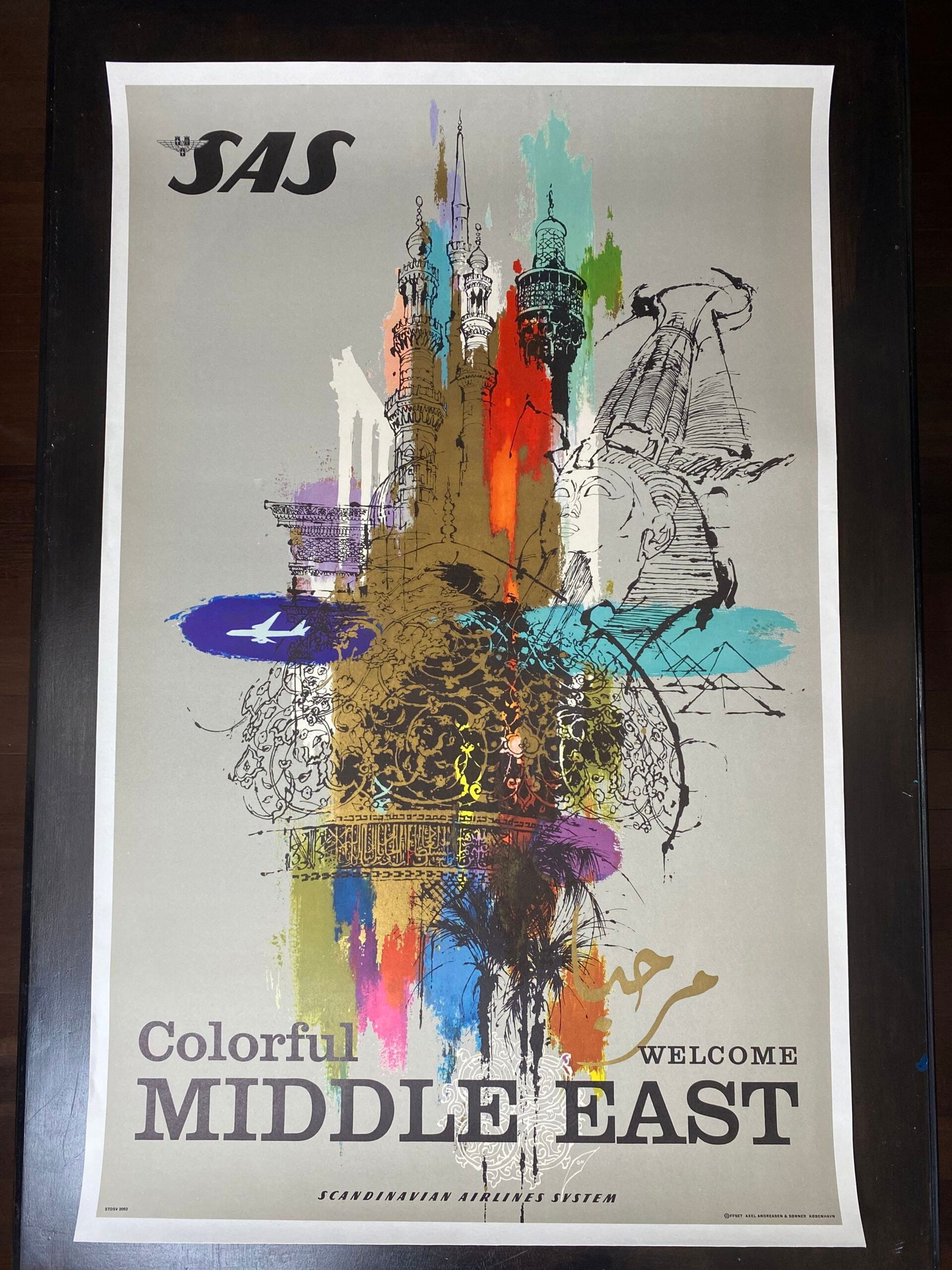 Sas Airlines - Middle East - Art By Nielsen (1960) 25x39.5 US Travel Poster LB