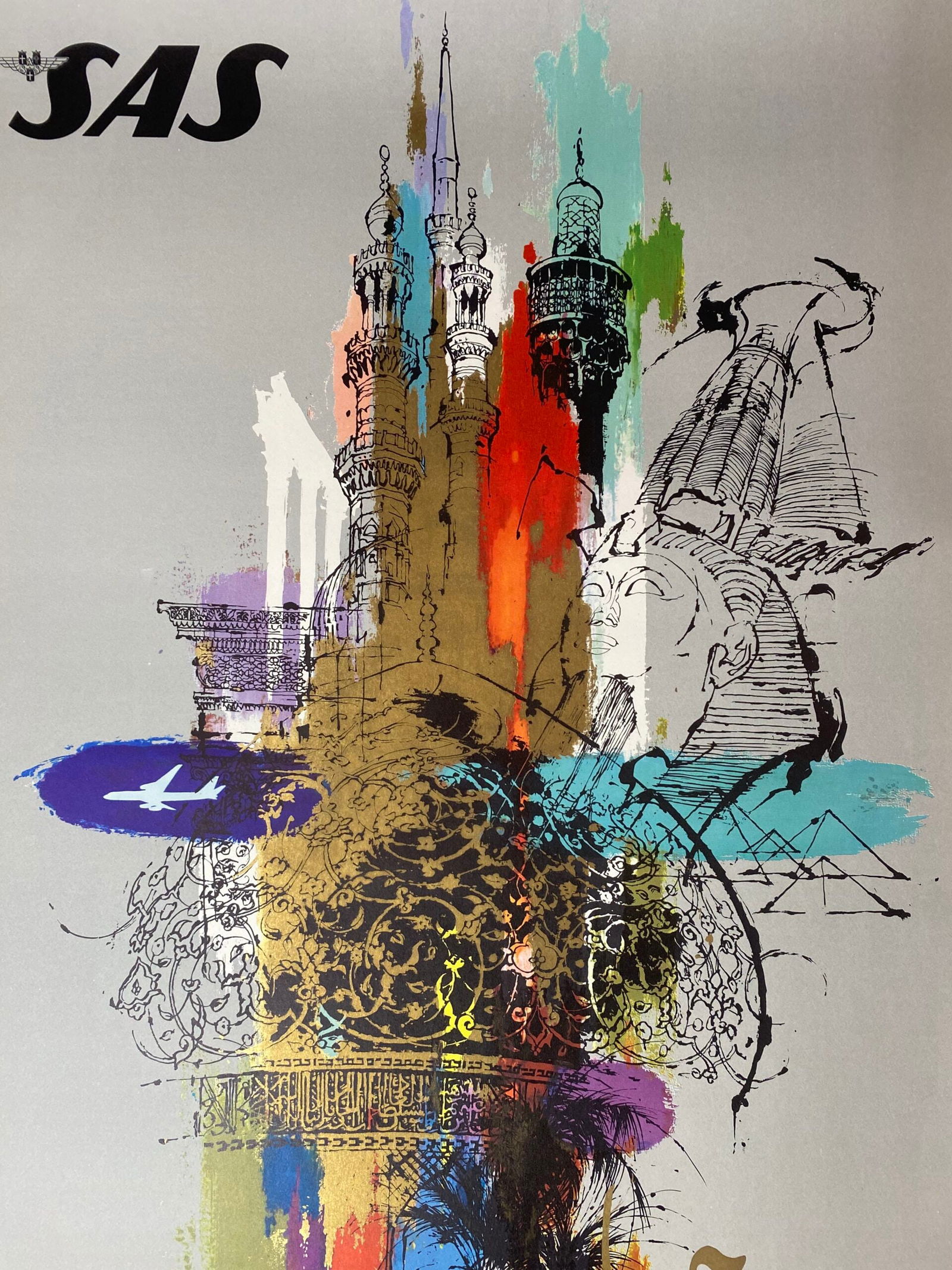 Sas Airlines - Middle East - Art By Nielsen (1960) 25x39.5 US Travel Poster LB - 6