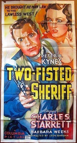 Two-fisted Sheriff (1937) 3 SH Poster Starret Gorgeous Western Art!