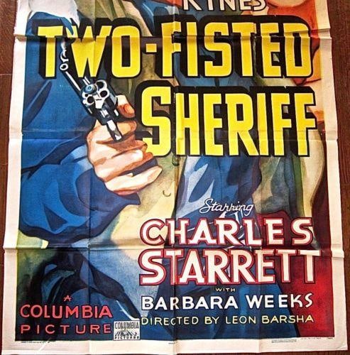 Two-fisted Sheriff (1937) 3 SH Poster Starret Gorgeous Western Art! - 3