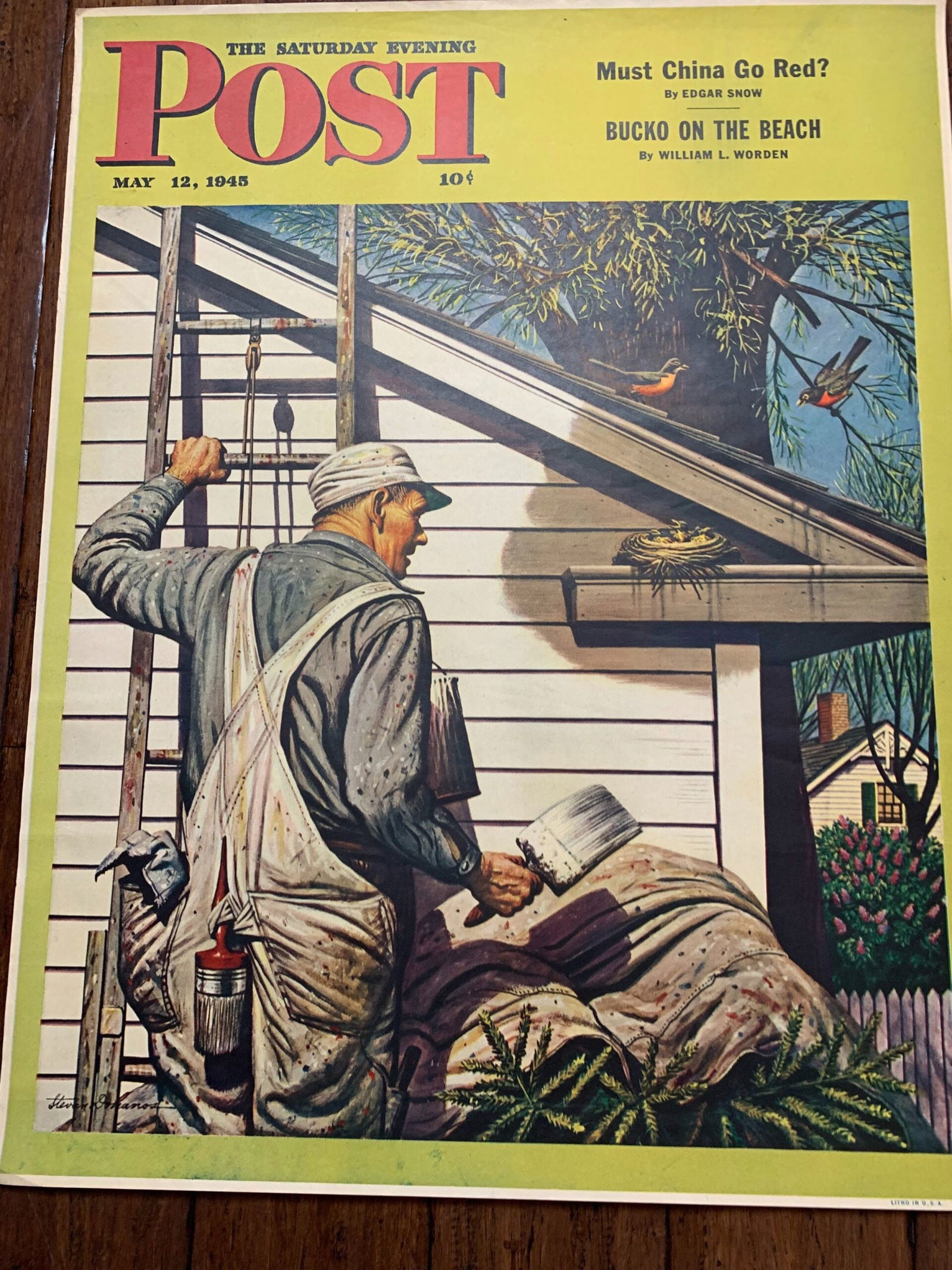 22x28 1945 Newstand Poster Saturday Evening Post - Art By Stevan Dohanos house Painter And (1 of 4)