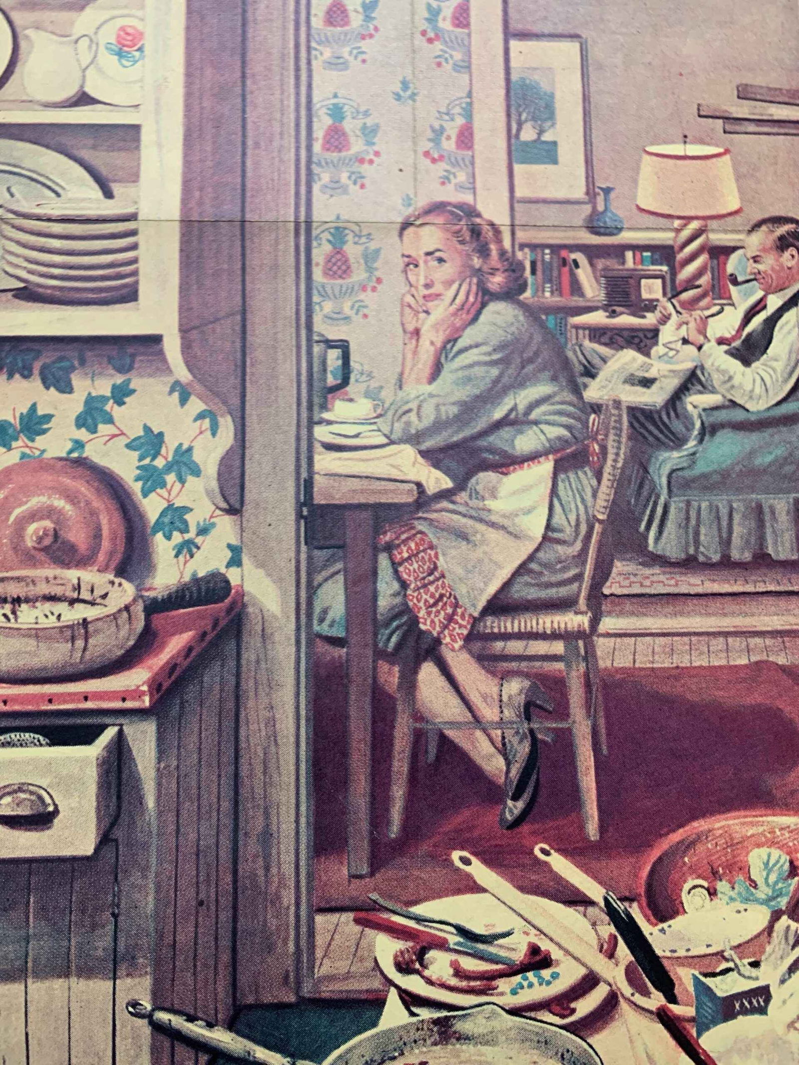 22x28 1949 Newstand Poster Saturday Evening Post - Art By Stevan Dohanos after Dinner Dishes - 4