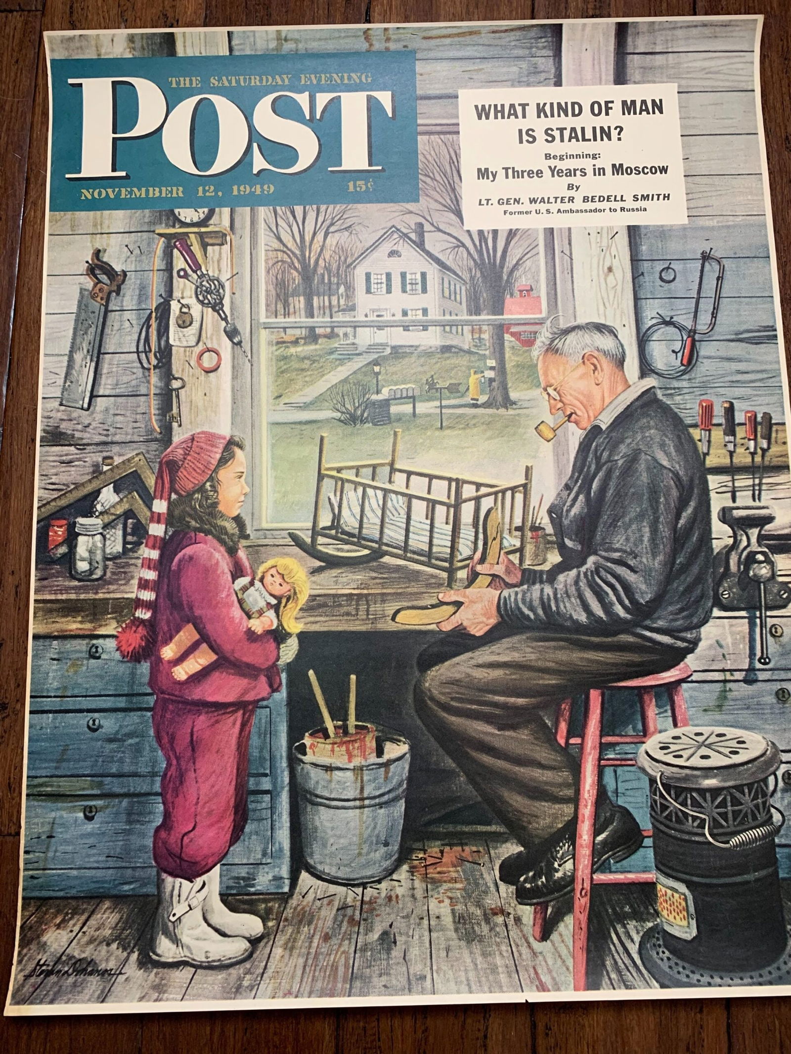 22x28 1949 Newstand Poster Saturday Evening Post - Art By Stevan Dohanos grandpa’s Workshop (1 of 4)
