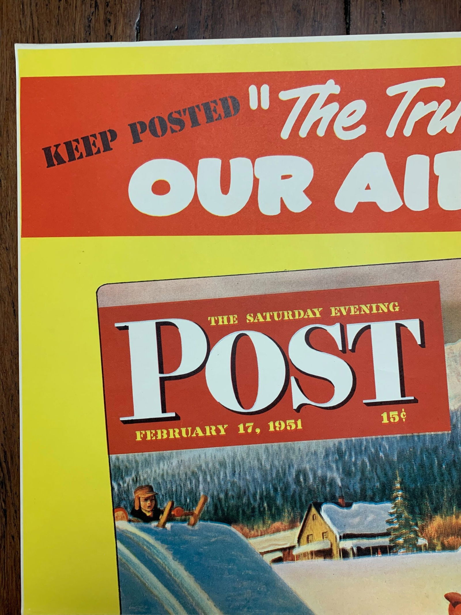 22x28 1951 Newstand Poster Saturday Evening Post - Art By John Clymer barn Skiing - 2