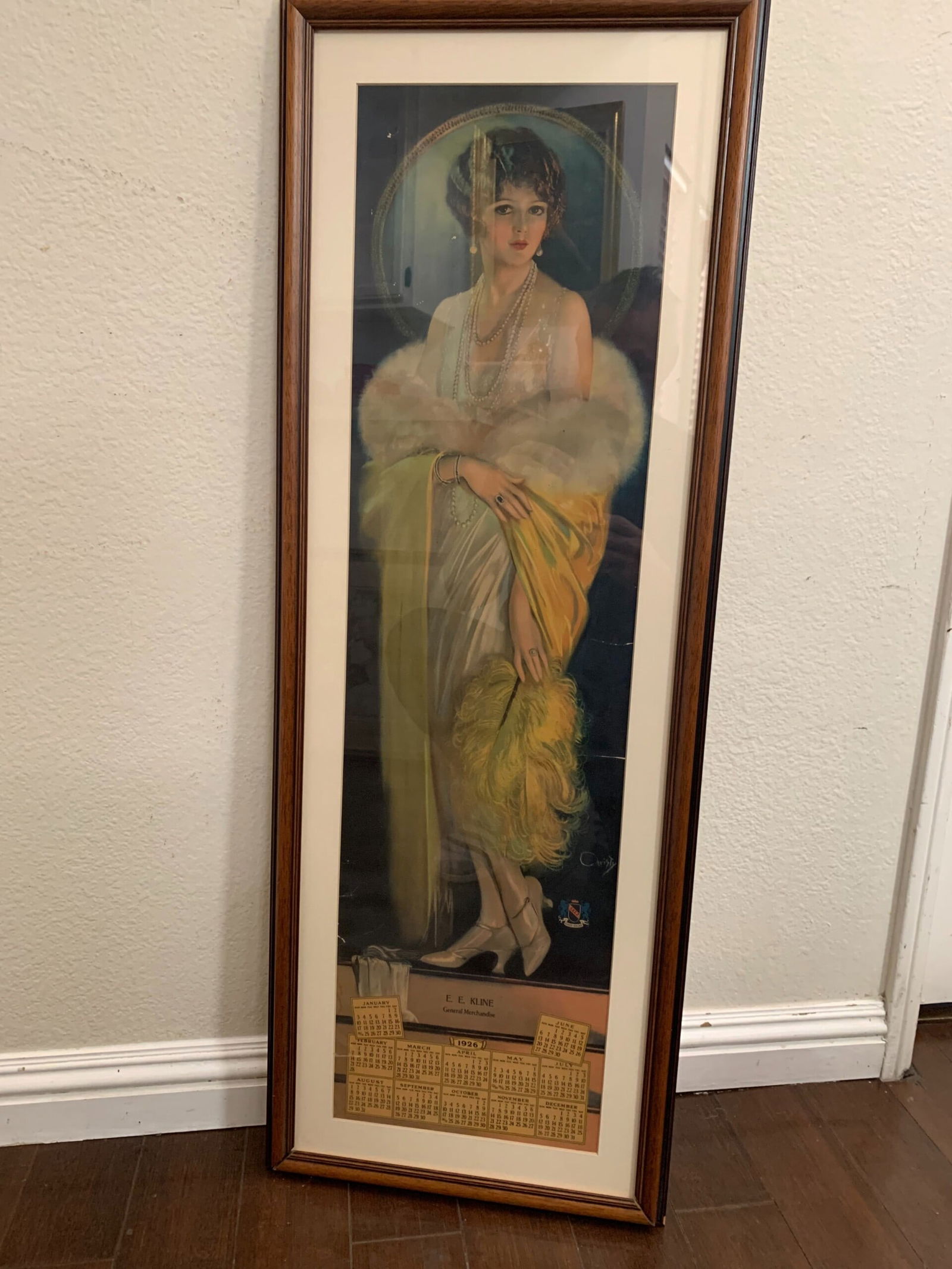E.E. Kline Calendar - Art by Earl Christy (1926) 14.5 x 39 US - Framed: E.E. Kline Calendar - Art by Earl Christy (1926) 14.5 x 39 US - Framed Please refer to the attached photos to determine the condition of this original vintage item. Note: LB means Linen Backed. Ready